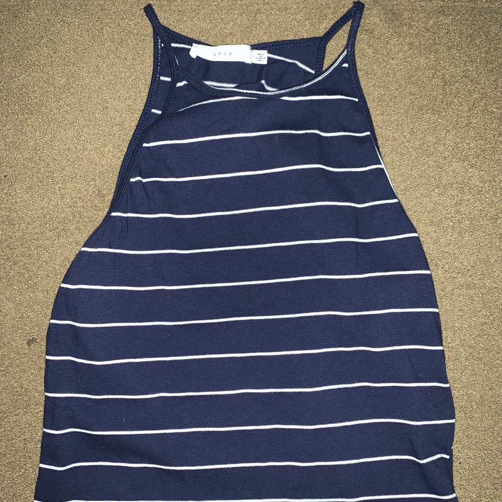 Navy Blue Striped Halter Tank Top